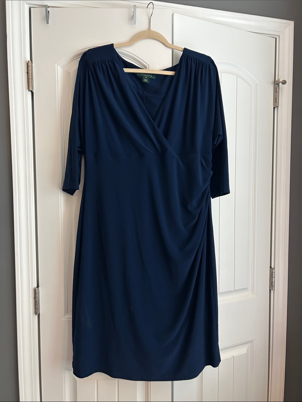 Lauren Ralph Lauren Navy Surplice Midi Dress